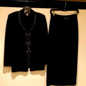 St. John Evening by Marie Gray Black beaded jacket w/ long skirt size 2&4